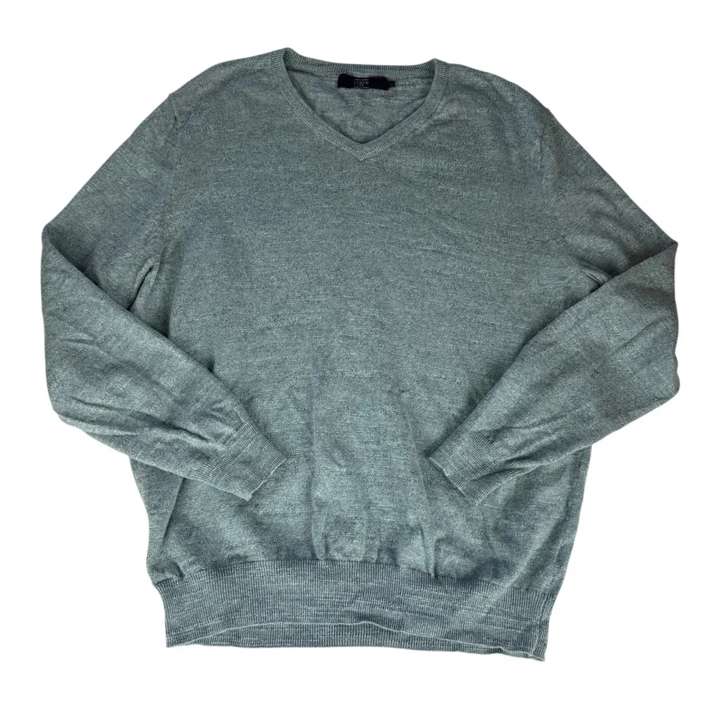 J Crew Mens V‎ Neck Sweater Light Blue Cotton Size Large